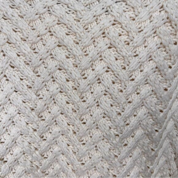 525 America Off White Cream Cotton Wool Scoop Neck Cable Knit Sweater Size Large - Picture 6 of 8